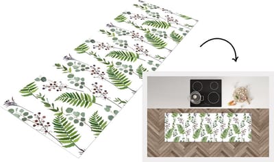 Keukenloper - Loper keuken - Planten - Patronen - Bladeren - Kruiden - 150x50 cm - Keukenloper vinyl