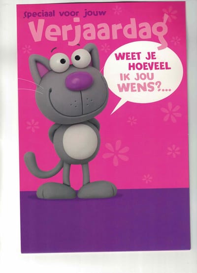 wenskaart - XL wenskaart - roze verjaardagskaart - van harte gefeliciteerd - pop-out kaart - grote felicitatiekaart - grappige verjaardagskaart - verjaardagskaart