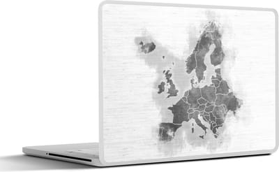 Laptop sticker - 15.6 inch - Kaart - Europa - Zwart - Wit - 36x27,5cm - Laptopstickers - Laptop skin - Cover