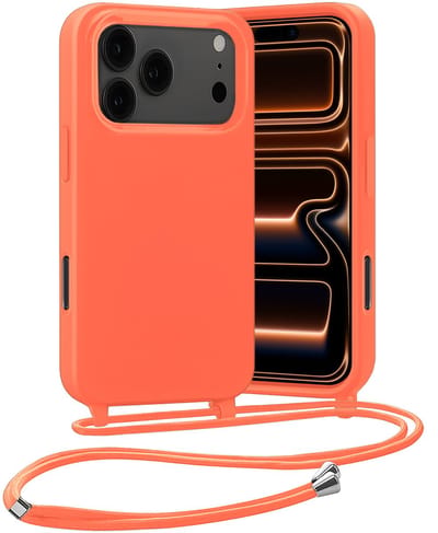 Hoesje Geschikt voor iPhone 17 Pro / 18 Pro Hoes Met Telefoonketting - Backcover Geschikt voor iPhone 17 Pro / 18 Pro Case Met Koord - Papaya