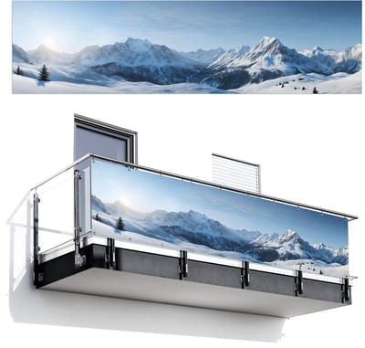 Balkonscherm 300x80 cm - Balkonposter Bergen - Sneeuw - Winter - Balkon scherm decoratie - Balkonschermen - Balkondoek zonnescherm