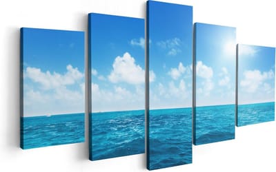 Artaza Canvas Schilderij Vijfluik Water Midden Op Zee Met Zonneschijn - 100x50 cm - Wanddecoratie Woonkamer - Schilderijen - Muurdecoratie