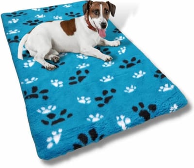 Teddybont Benchkussen Hondenkussen S - 75 x 45 cm - Turquoise met Voetprint Pootjes - Benchmat - Benchmatras - Extra Zacht