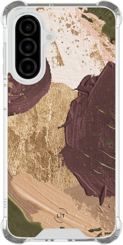 Shockproof hoesje - Geschikt voor Samsung Galaxy A26 - Abstract art - Extra sterke case - TPU/polycarbonaat - Print / Illustratie - Bruin, Transparant
