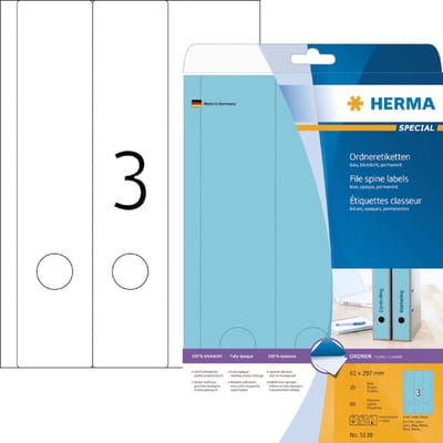Rugetiket herma 5138 breed/lang 61x297mm zkl blauw | 32 stuks