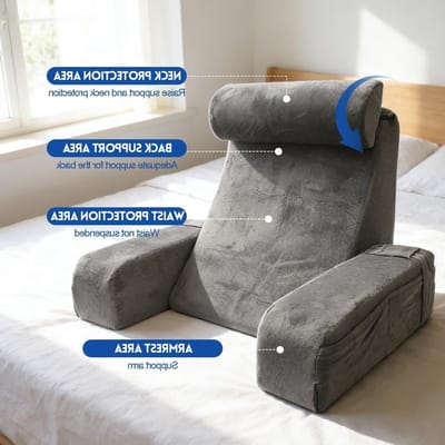 Leeskussen Volwassenen - Rugsteun Kussen - Comfortabel Lezen - Ergonomisch Ontwerp - 36x16x16 cm - Grijs