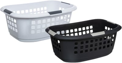 5Five Wasmanden set - 2 stuks - extra groot - grijs/wit - kunststof - 51 liter - 67 x 47 x 27 cm