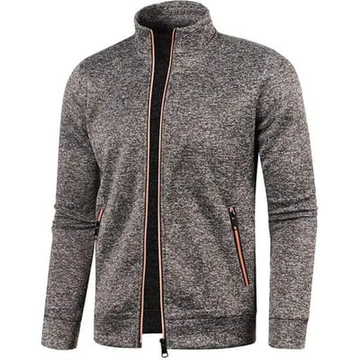 Pull tricoté à fermeture éclair longue pour homme avec manches en velours fin, veste pull en grande taille 4XL brun foncé