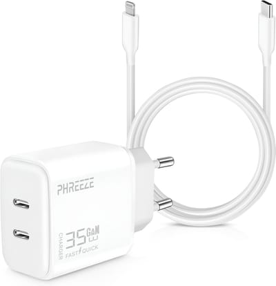 usb C oplader 35w 2 poorten geschikt voor iPhone + Lightning naar usb-C kabel 3m - Snellader geschikt voor iPhone - Usb C stekker geschikt voor iPhone 14/13/12/11