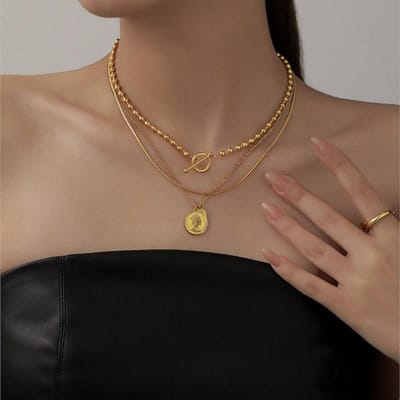 Roestvrij Staal Multi Layer Schijf Hanger Ketting Voor Vrouwen Licht Luxe Ketting Sieraden Accessoire Cadeau brown