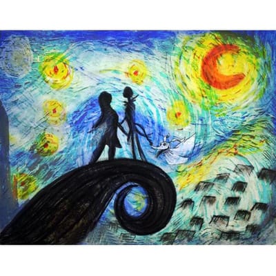 Peinture Diamant 5D DIY Ronde Complète, Point de Croix Dessin Animé Amour Film Halloween Horreur 20X30CM blue