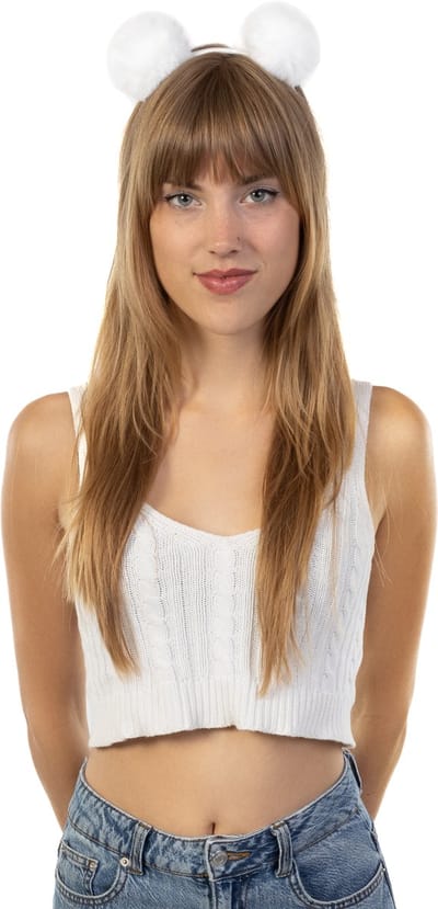 KIMU® Haarband Beertje Pompoms Bolletjes Diadeem Wit - Oortjes Beer Bolletjes - Kawaii Japan Cute Witte Oren Meisje Dames IJsbeer Festival
