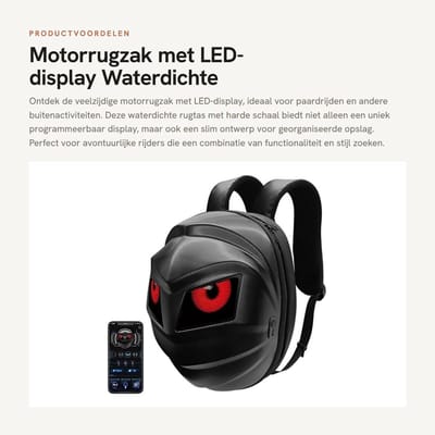 Dailygoods- Motorrugzak met LED-display - Waterdichte Rugzak - Programmeerbare Dagrugzak - Organiseerde Opslag - Slijtvaste Stoffen - Schermbediening via App