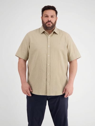 LERROS Overhemd met korte mouwen en kreukeleffect, grote maten , Maat: 3XL , Kleur: GRAVEL BEIGE , 99% katoen, 1% elastaan