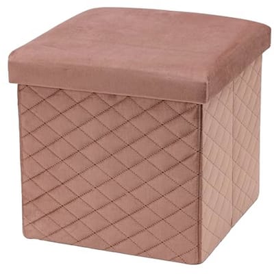 Opvouwbare Fluwelen Zitzak met Voetensteun - Ruimtebesparende Opbergkruk voor Slaapkamer en Woonkamer - 38 x 38 x 38 cm - Poederroze