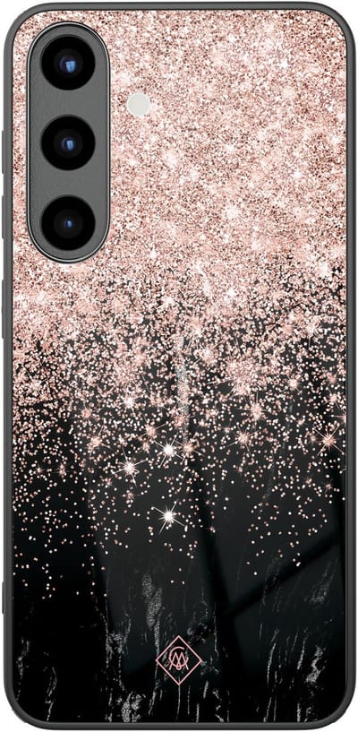 Casimoda® hoesje - Geschikt voor Samsung Galaxy S25 - Marmer Twist - Luxe Hard Case Zwart - Backcover telefoonhoesje - Rosekleurig