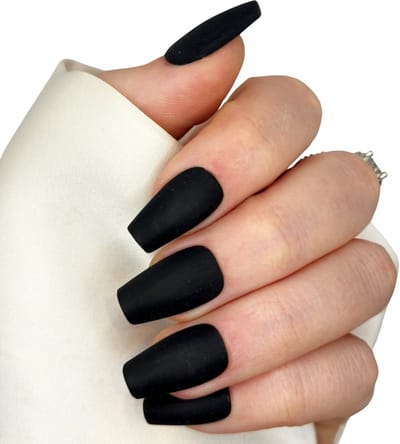 SD Press on Nails - B45 - Plaknagels - Nagelset 20 Nagels - Zwart Matte - Gellak - Nagellak - Medium Coffin Nageltips - Nepnagels met Lijm - Kunstnagels - Nail Art - Handmade - Nagelvijl - Accessoires - Matte Nagels - Zwarte nagels