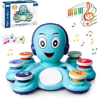 Baby Muziek Speelgoed Leer Speelgoed voor Peuters Octopus Muziek Speelgoed Kleuter Muzikaal Educatief Speelgoed voor Baby Kinderen blauw