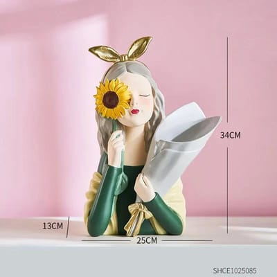 Vase en résine esthétique en forme de tournesol pour fille, compositions florales créatives, modélisation de fille, décoration de table pour porche, maison, vase à fleurs sèches white