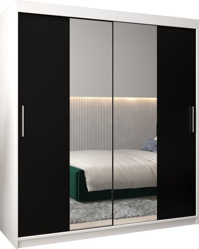 InspireMe - Kledingkast met 2 schuifdeuren, Modern-stijl, Kledingkast met planken (BxHxD): 180x200x62 - TORM I 180 Wit Mat + Zwart