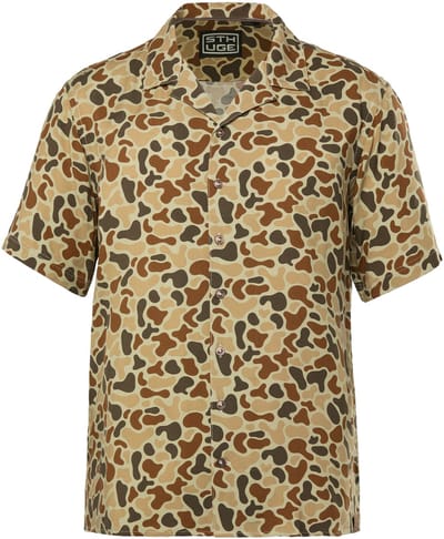 STHUGE - Heren - Overhemd halflange mouwen Cubaanse kraag leo-camouflage - Bruin - Maat 3XL