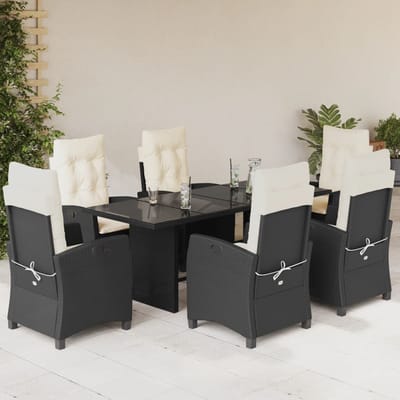 vidaXL - 7-delige - Tuinset - met - kussens - poly - rattan - zwart