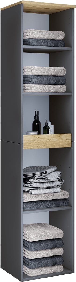 VCM Holz-Badezimmerschrank - Hochschrank mit fünf offenen Fächern, Maße ca. H. 165 x B. 30 x T. 33 cm, robustes Badmöbel für mehr Stauraum, Wandregal Cosila