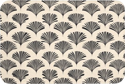 Badmat 90x60 cm - Antislip - Waaiers - Botanisch - Zwart - Beige - Badmatten voor badkamer - Badkamermat - Douchemat - Badkamer mat