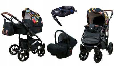 BabyLux® Kinderwagen 4in1 – OPTIMAL - GOLD CHAIN BLACK FRAME - Opklapbare Wandelwagen incl. Reiswieg, Multifunctionele Buggy Sportstoel, Autostoel, ISOFIX basisstation - Combi-kinderwagen met Luiertas, Regenhoes, Klamboe