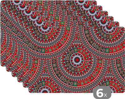 Placemat - Placemats kunststof - Patronen - Mandala - Australië - 45x30 cm - 6 stuks - Hittebestendig - Anti-Slip - Onderlegger - Afneembaar