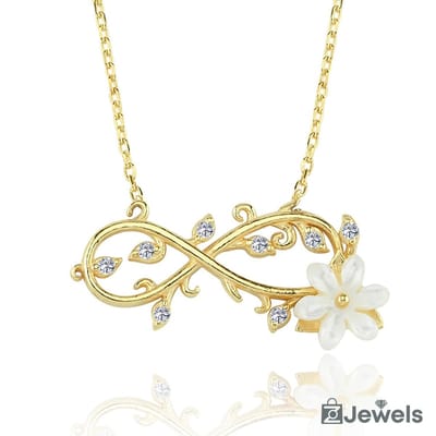 OZ Jewels – Oneindige Rank Magnolia Ketting – Goudkleur – Zirkonia – Dames