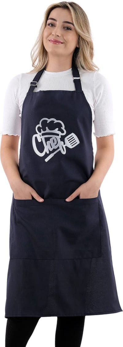 Chef Master Keukenschort Marineblauw Professioneel Verstelbaar Kookschort BBQ Schort Horecakwaliteit Schorten voor vrouwen One Size Fits All