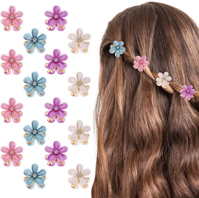 Dailygoods- Haarclips Bloemvorm - 16 Stuks - Kristal Strass - Acryl/Zinklegering - 2 x 2 cm - Elegante Haaraccessoires - Haarklem
