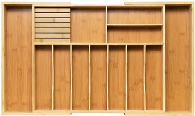 Grote bestekbak voor schuifladen van bamboe, verstelbare bestekbak voor laden, houten bestek, lade-organizer voor keuken