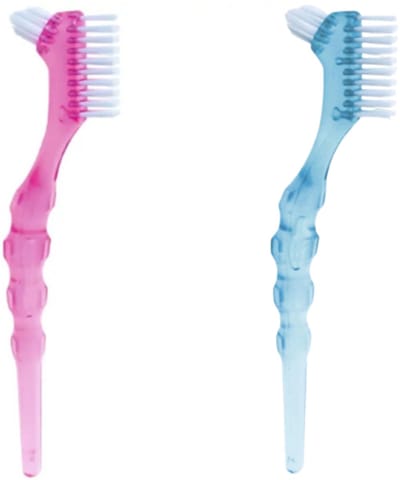 2x Miradent Protheseborstel Protho Brush De Luxe - Roze & Blauw