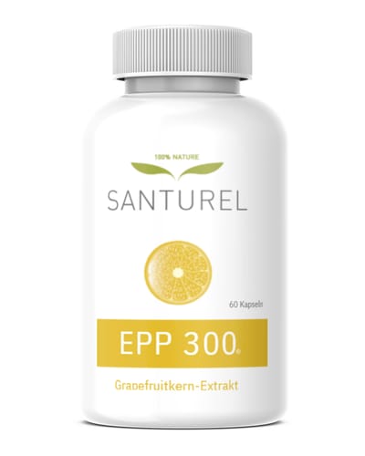 Santurel EPP300 - Extract van Pompelmoes Pitten - Natuurlijke Ondersteuning voor Afweer en Darmflora - Helpt het immuunsysteem - Voor een goed Afweersysteem en Gezonde Darm - Citrus Grandis - Bioflavonoïden - Glycosiden - 60 plantaardige capsules