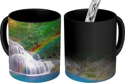 Magische Mok - Foto op Warmte Mokken - Koffiemok - Regenboog - Zon - Waterval - Natuur - Magic Mok - Beker - 350 ML - Theemok