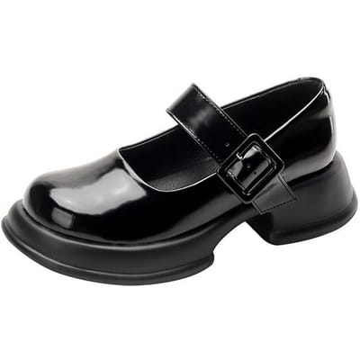 Nieuwe Mary Jane Schoenen met Dikke Zool Ronde Neus Laag Uitgesneden College Engels Kleine Leren Schoenen Eén Woord met Enkele Schoenen Dames 40 black