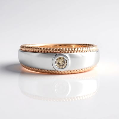 Cavill - Zilveren Ring met 0,099 ct I2 Champagne Diamant - 925 Sterling Zilver Rosé Verguld - Ronde Briljant - Gevlochten Rand - Elegant Dames Sieraad