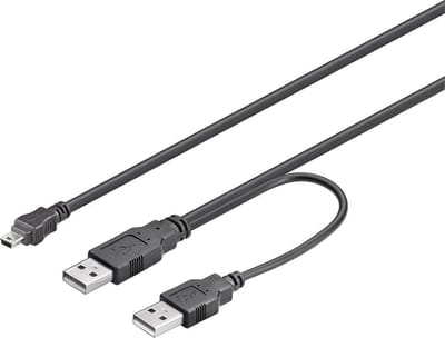 USB Mini B naar 2x USB-A Y-kabel - USB2.0 - tot 1A / zwart - 1 meter