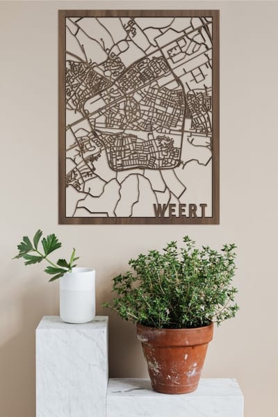 Houten Stadskaart Weert Notenhout 100x75cm Wanddecoratie Voor Aan De Muur City Shapes