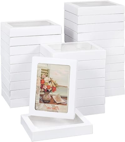 30 Stuks Wenskaart Opbergdoos met Transparant Venster, 23,3 x 14 cm Kraft Papier Organizer voor Kaarten, Foto's en Enveloppen, Wit en Duurzaam