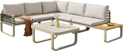Tuinmeubelset - Loungeset - Tuinlounge Lounge Set - 4-5 Zits Lounge Set - Groen Leder & Rotan - Met Comfortabele Kussens voor Buiten