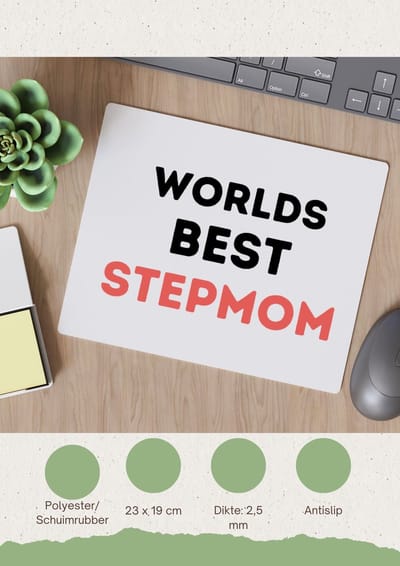 Akyol - worlds best stepmom Muismat - Mama - de beste stiefmoeder - moeder cadeautjes - moederdag - verjaardagscadeau - verjaardag - cadeau - geschenk - kado - gift - moeder artikelen - 23 bij 19 cm