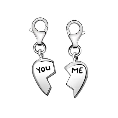 Quiges – Charm – Hanger - You and Me Hart - Verzilverd - karabijnslot - geschikt - voor - Bedelarmband - QHC119