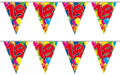 18 jaar Leeftijd versiering vlaggenlijn / vlaggetjes - 2x - slinger - 10 meter - kunststof