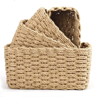 Opbergmand gevlochten papiertouw boho decoratieve mand stapelbaar woonkamer keuken - Set van 4