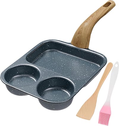 Keramische Koekenpan - Omelet Pan - Ontbijt Maken - 3 Kooksecties - 21 x 25 cm - Zwart