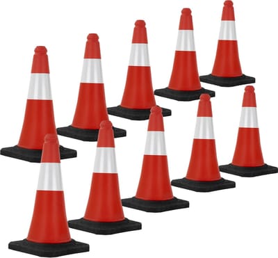 Set van 10 verkeerskegels verkeerskegel pylon reflecterend verzwaard 51cm rood/wit met zware voet