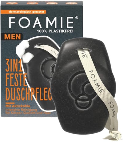 Foamie 3-in-1 Solid Shower Gel & Shampoo voor Mannen – Met Actieve Kool & Rozenhout – Voor Haar, Gezicht & Lichaam – 90 g